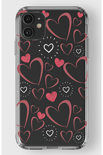 moonset Iphone 11 Uyumlu Kalpler Tasarımlı Baskılı Şeffaf Telefon Kılıfı