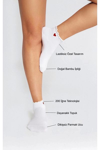 bamboo star Ciorapi albi din 3 piese, fără cusături, fără elastic, cu model de inimă pentru femei