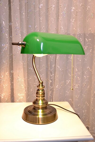 yıldırımavize Banker Masa Lambası Eskitme Renk Kasa ,yeşil Camlı ( Orjinal Ür...