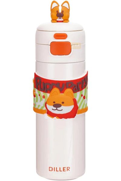 DERİK Diller 480ml Cute Animals Fancy Straw/No Straw Stainless Steel Thermos with Hand Strap