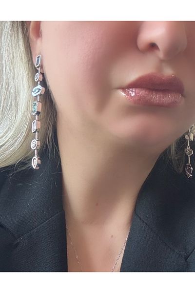 bellss shop Silver Colored Stone Y Earrings