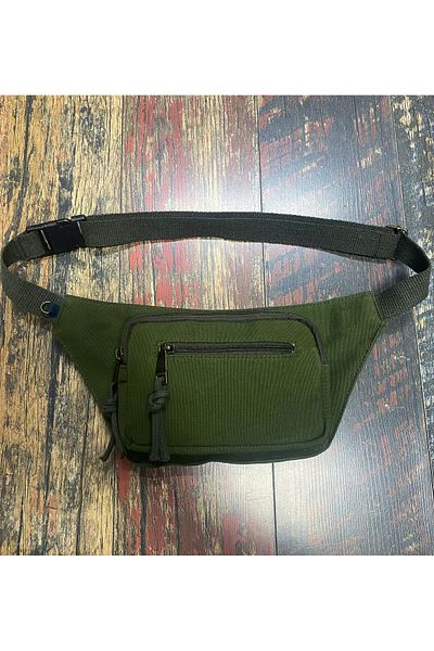 Street Bag Khaki Canvas Waist Bag 3 Compartment Waist Bag Unisex Colorful Shoulder and Waist Bag Waterproof