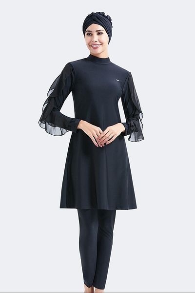 C&City Vollständig bedeckter 4-teiliger Hijab-Badeanzug C14052 Schwarz