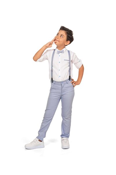 Mnk Baby&Kids Oxford Gömlek Uzun Pantolon Erkek Çocuk Takımı MNK0302 MAVİ - BEJ