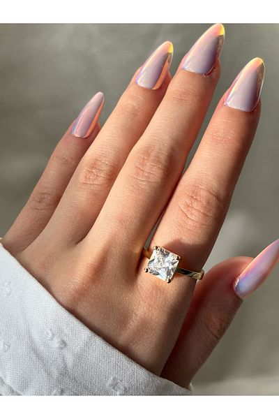 Eylülün Takısı Women's Gold Color Princess Precise Solitaire