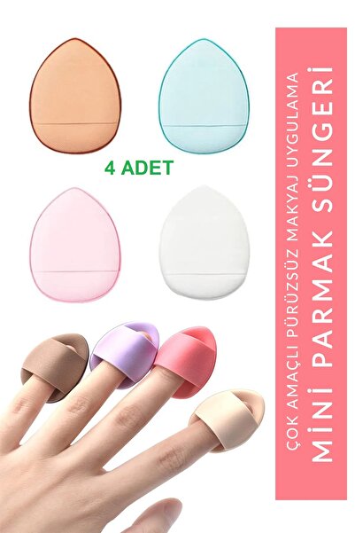 Luxmon 4lü Mini Parmak Makyaj Süngeri Kapatıcı - Pudra - Allık Renkli