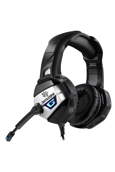 Datazone DZ-K5 Gaming Headset with adapter, black, wired, noise-isolating, clear audio, comfy fit.