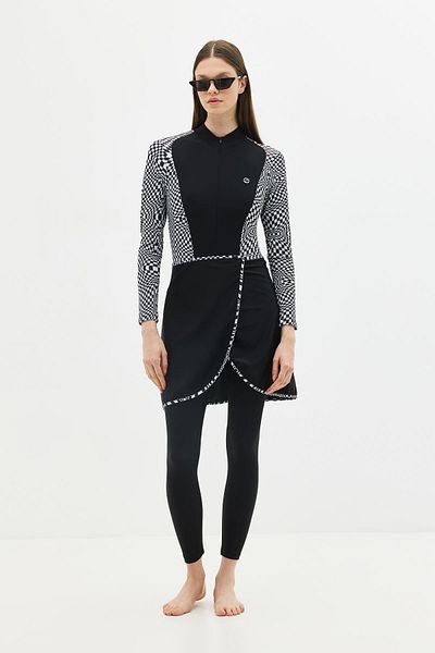 C&City Vollständig bedeckter Hijab-Badeanzug mit Rock und Strumpfhose C13059, kariert
