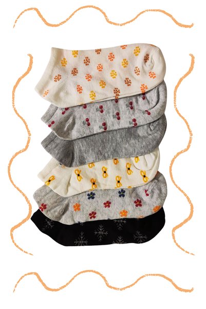 DİLRUBA AVM Women's Quality Combed Cotton Floral Patterned (6 Pairs) Short Booties Socks