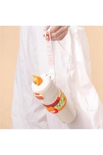 DERİK Diller 480ml Cute Animals Fancy Straw/No Straw Stainless Steel Thermos with Hand Strap