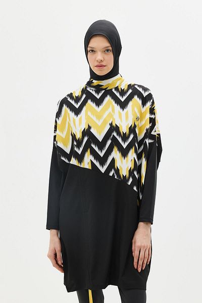 C&City Μαγιό Hijab 4 τεμαχίων με μοτίβο χαλαρή κοπή 6297 Κίτρινο/Μαύρο