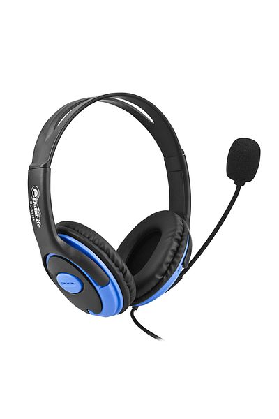 Datazone DL-311S Stereo Gaming Headphones, 3.5mm jack, mic, volume/mute control, blue, medium size.