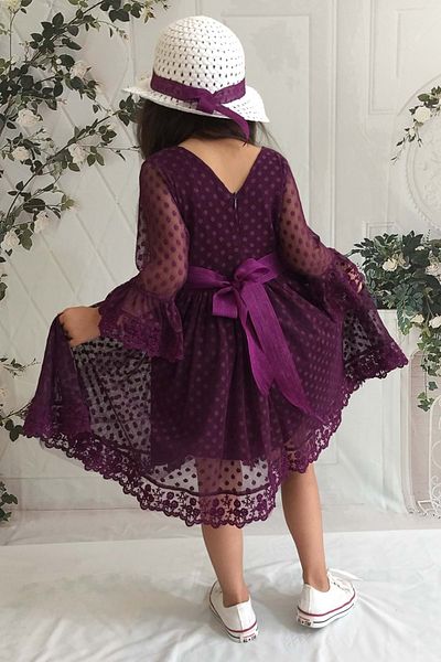 Mnk Κρεμ Καπέλο Δαντέλα Κοριτσίστικο Φόρεμα Plum