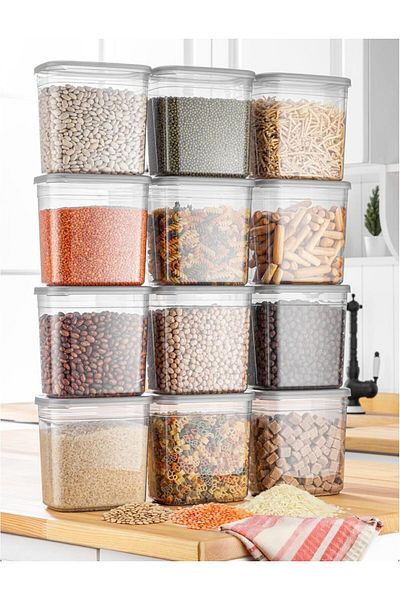 DERİK Htsp Quantity 24 Pieces 2 Liters Rectangular Food Pulses Spice Storage Container Set 20 Labels Gift