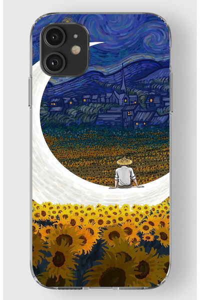 moonset Iphone 11 Uyumlu Van Gogh Tasarımlı Baskılı Şeffaf Telefon Kılıfı