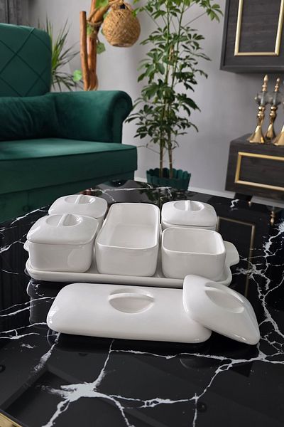 Gülümseten Avm 5-Piece Breakfast Set with Stand and Lid |   Breakfast Presentation Set with Tray