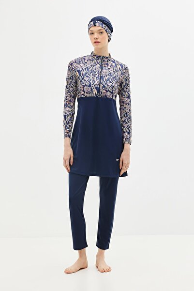 C&City Μαγιό Hijab 4 τεμαχίων με μοτίβο με φερμουάρ 1310 Σκούρο Μπλε