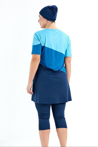 C&City Große Größe Kurzarm Strumpfhose Halbbedeckter Hijab Badeanzug C11206 Marineblau