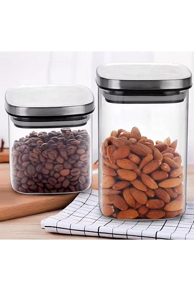DERİK htsp Square Borosilicate Glass Leak Proof Vacuum Food and Pulses Storage Container - Airborne Thermisil