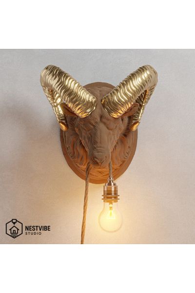 DREAM MODE Decorative Gold Horned Ram Head Wall Lamp Stylish and Modern Lighting