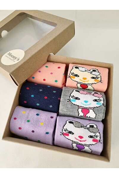 Moonys Socks Collection Комплект от 6 чифта чорапи за момичета с котешки моти...