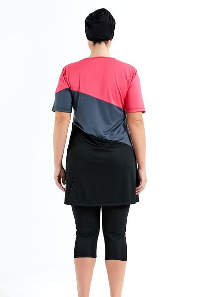 C&City Plus Size Rajstopy z krótkim rękawem i częściowo zakrytym hidżabem Strój kąpielowy C11206 Czarny