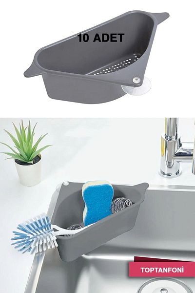 TOPTANFONİ Sink with Suction Cup Drainer Fruit Vegetable Washing Strainer & Garbage Strainer Organizer - Anthracite 10 Pieces