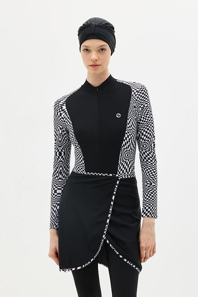 C&City Vollständig bedeckter Hijab-Badeanzug mit Rock und Strumpfhose C13059, kariert