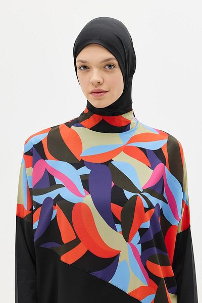 C&City Μαγιό Hijab 4 τεμαχίων με μοτίβο χαλαρή εφαρμογή 6297 Navy Blue/Μαύρο