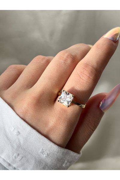 Eylülün Takısı Women's Gold Color Princess Precise Solitaire