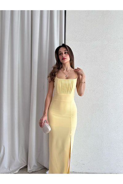 Mooi Butik فستان سونيا ماكسي 8770 - أصفر
