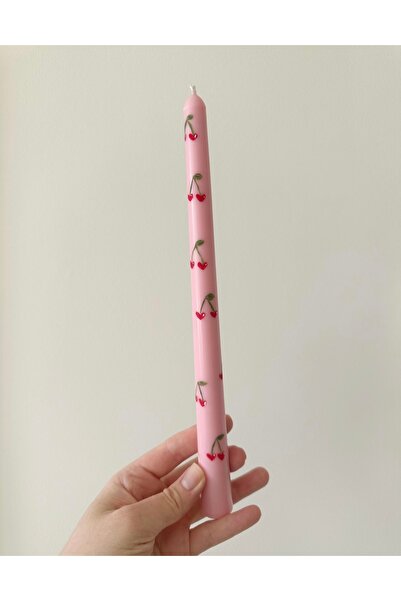 Hatice sakallı design 2 li Pembe Kiraz Desenli El Boyama Şamdan mum