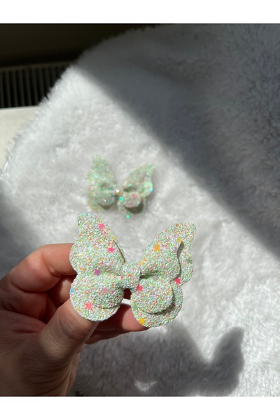 doğadeniz Glitter Pırıltılı Yeşil 2’li Kelebek Toka