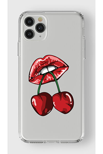 moonset Iphone 11 Pro Uyumlu Dudak ve Kiraz Tasarımlı Baskılı Şeffaf Telefon ...