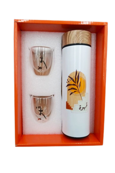 Extra طقم مطارة حفظ المشروبات الساخنة مع 2فناجين 500 مل - غصن البادية قهوة فناجين زجاج دبل