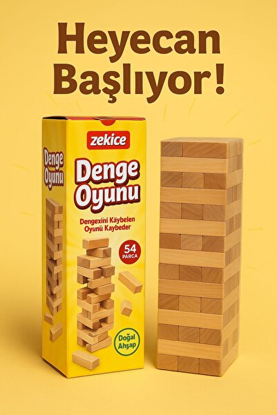 ZEKİCE OYUNCAK Doğal Ahşap Denge Oyunu-Ahşap Denge Kulesi-Beceri Oyunu