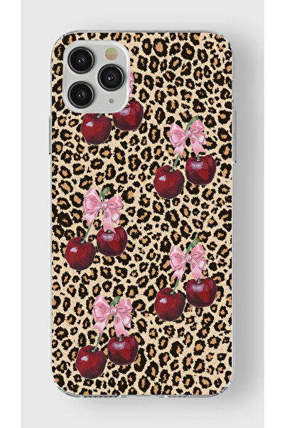 moonset Iphone 11 Pro Max Uyumlu Leopar ve Fiyonk Tasarımlı Baskılı Şeffaf Te...