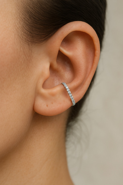 Sacce Scarves&Accessories Taşlı Gümüş Renkli Earcuff Ince Sıkıştırmalı Kıkırdak Küpe