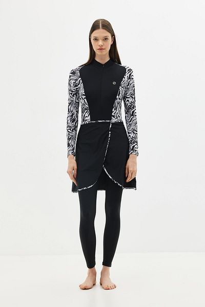 C&City Vollständig bedeckter Hijab-Badeanzug mit Rock und Strumpfhose C13059 Zebra