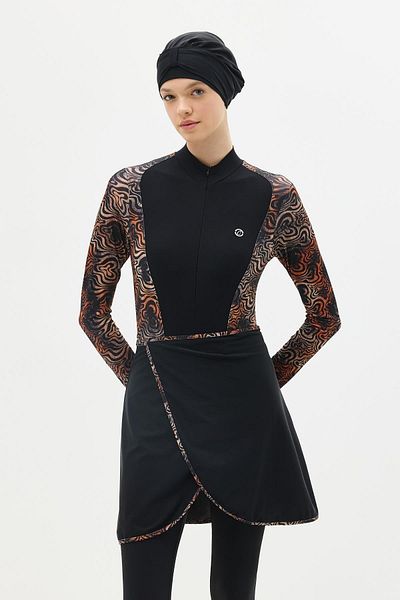 C&City Vollständig bedeckter Hijab-Badeanzug mit Rock und Strumpfhose C13059 Leopard