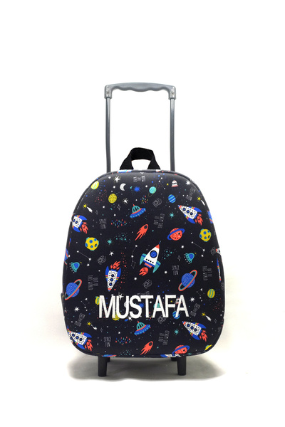 migie Kişiye Özel İsimli Çekçekli Çanta Anaokulu/Kreş Çantası Uzay 2-6 Yaş