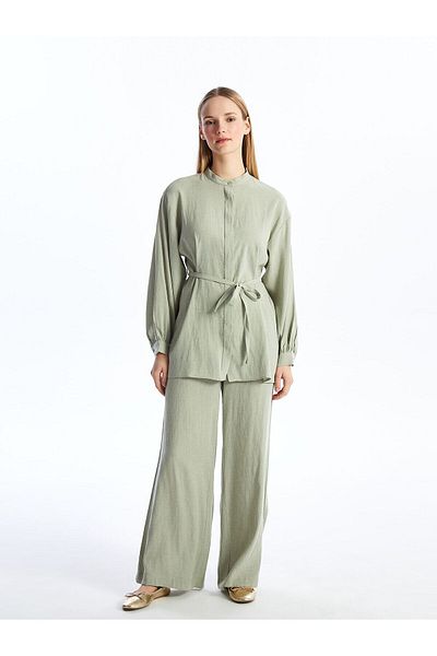 LC Waikiki Plain Linen Blend Women's Trousers with Elastic Waist
