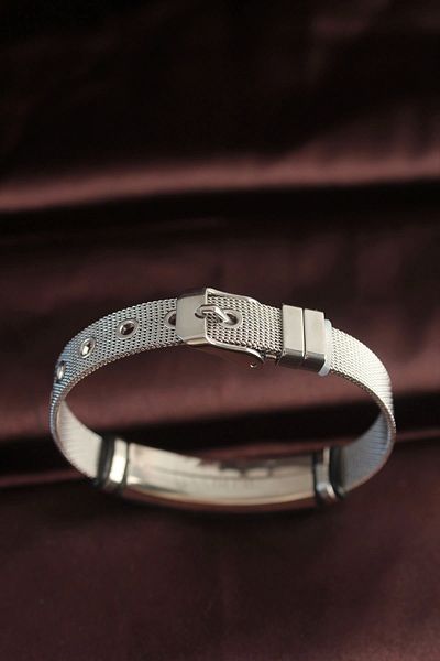 Clariss 316L Steel Black Patterned Adjustable Straw Cord Bracelet
