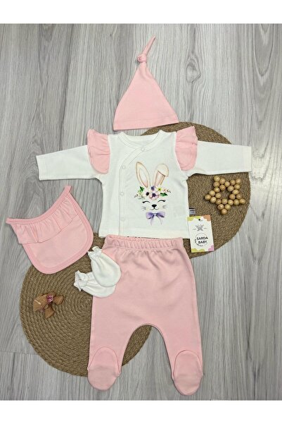 ruffle detailed ,printed 5-piece baby girl hospital discharge set