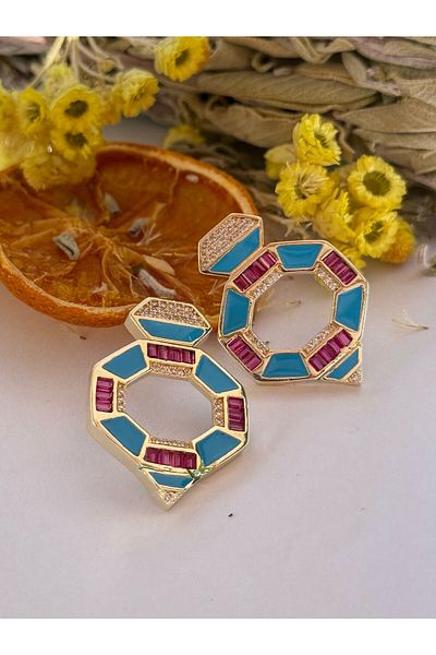 MyladyAccessoriess Special Series Enamel and Zircon Stone Detailed Design Colorful Earrings