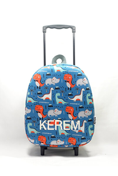 migie Kişiye Özel İsimli Çekçekli Çanta Anaokulu/Kreş Çantası Dino 2-6 Yaş