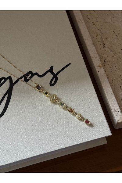 Muse Sister Steel Multicolored Stone Y Necklace