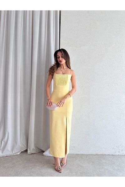 Mooi Butik فستان سونيا ماكسي 8770 - أصفر