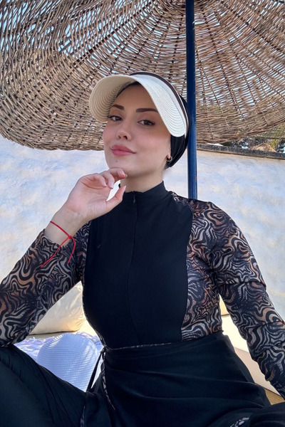 C&City Etekli Taytlı Tam Kapalı Tesettür Mayo C13059 Leopar