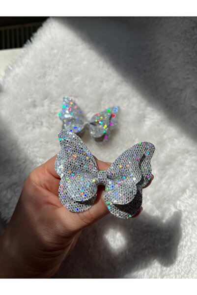 doğadeniz Glitter Pırıltılı Gümüş 2’li Kelebek Toka